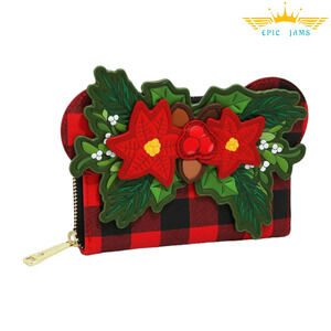 Loungefly Disney Minnie Mouse Plaid Holiday Small Zip Wallet New